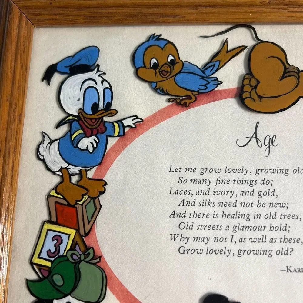 Nursery Decor Wall Hanging Framed Poem With‎ Hand Painted Disney Babies 9.5